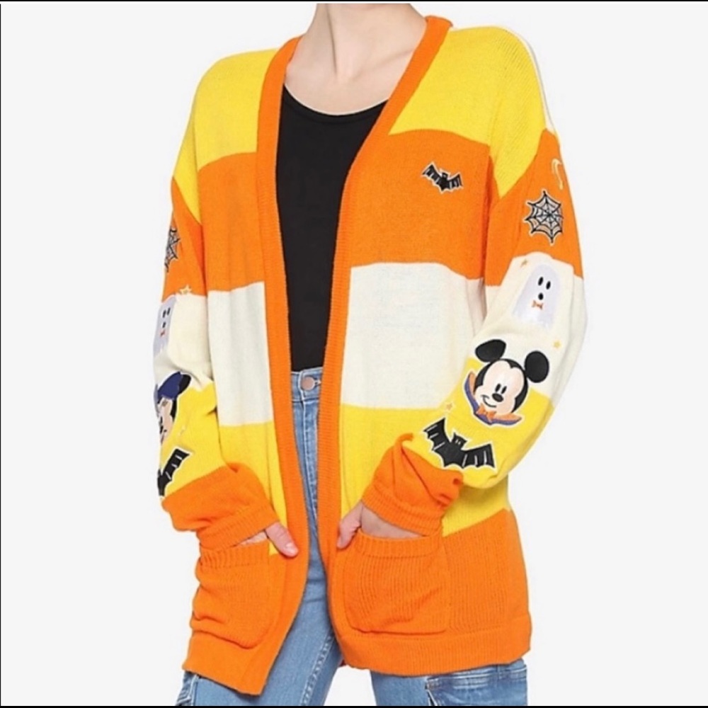 NWOT XS Disney Her-universe Mickey Mouse Halloween Candy Corn Stripe Cardigan